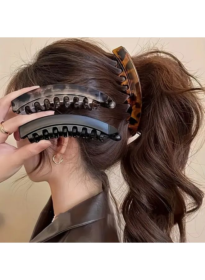 Brown Leopard Print Banana Hair Clip Vintage Retro Style for Women Ponytail Updo - Image 1